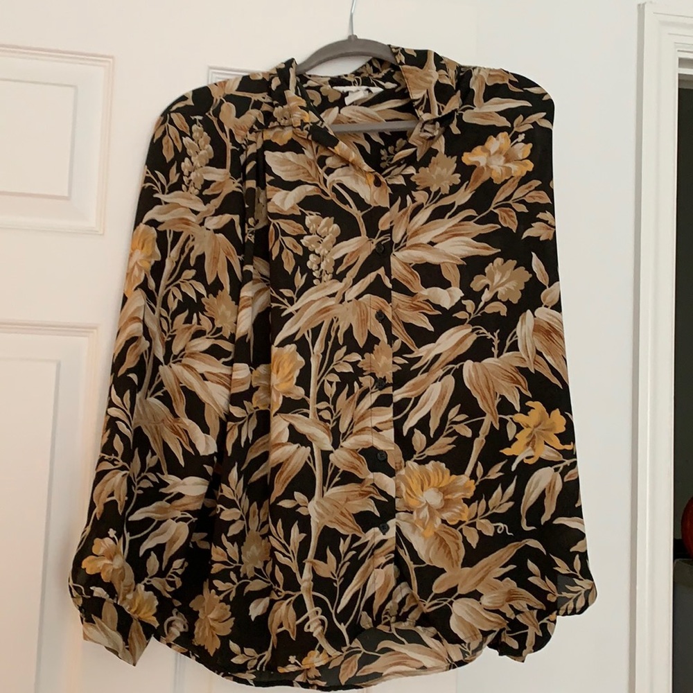 H&M green floral fall blouse